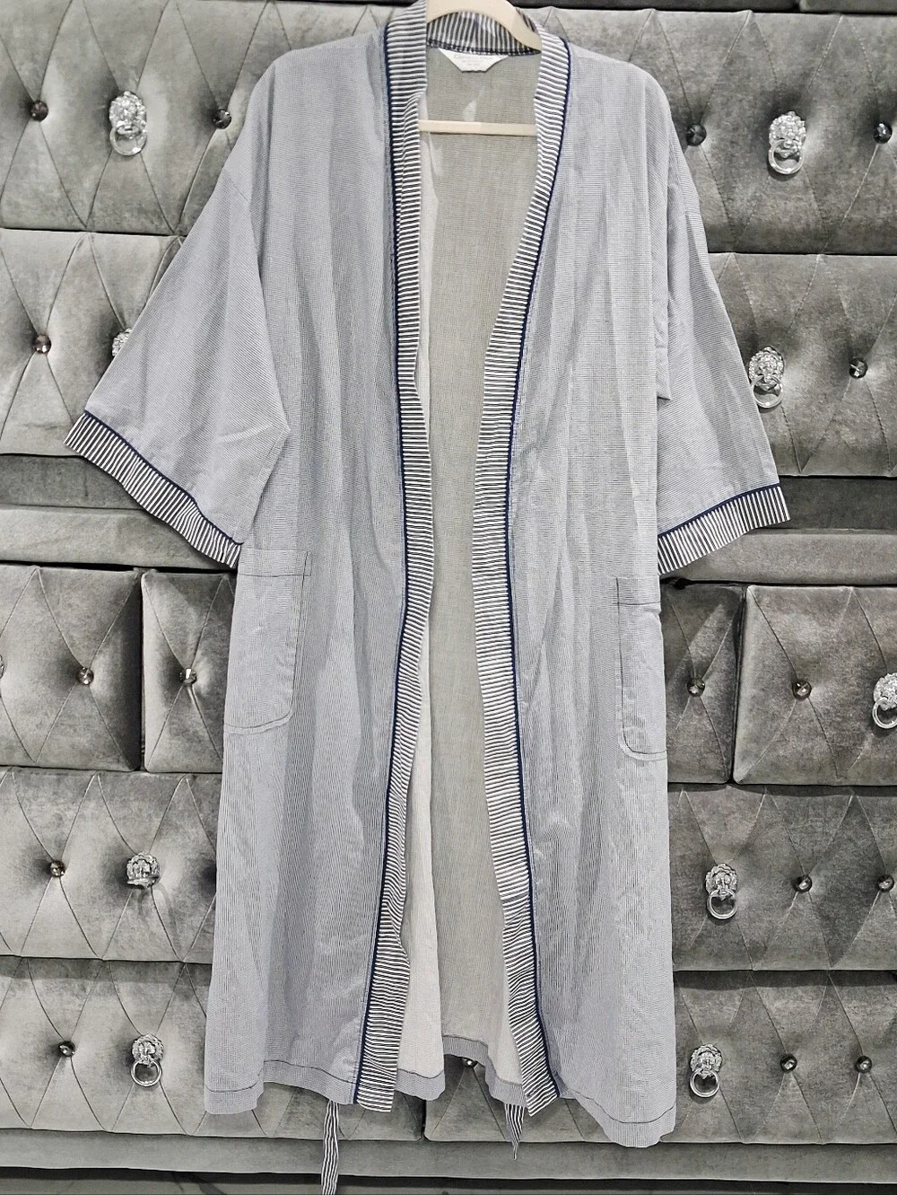 Vintage Christian Dior Monsieur Cotton Robe White Blue Stripe Unisex OS
